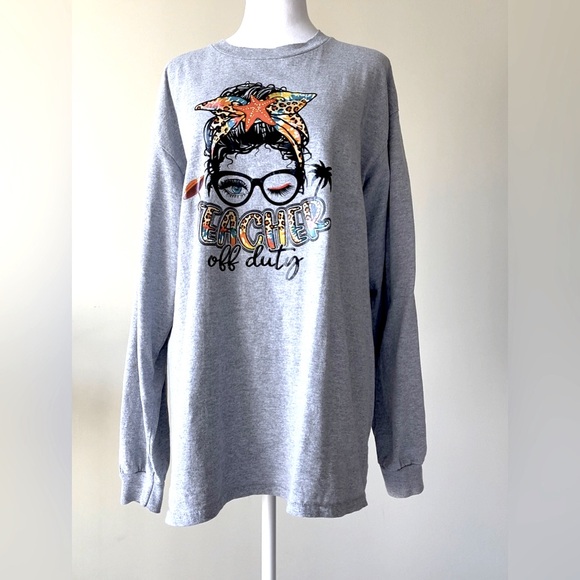 Gildan Tops - Gildan Teacher Off Duty Gray Long Sleeve t-Shirt in Large